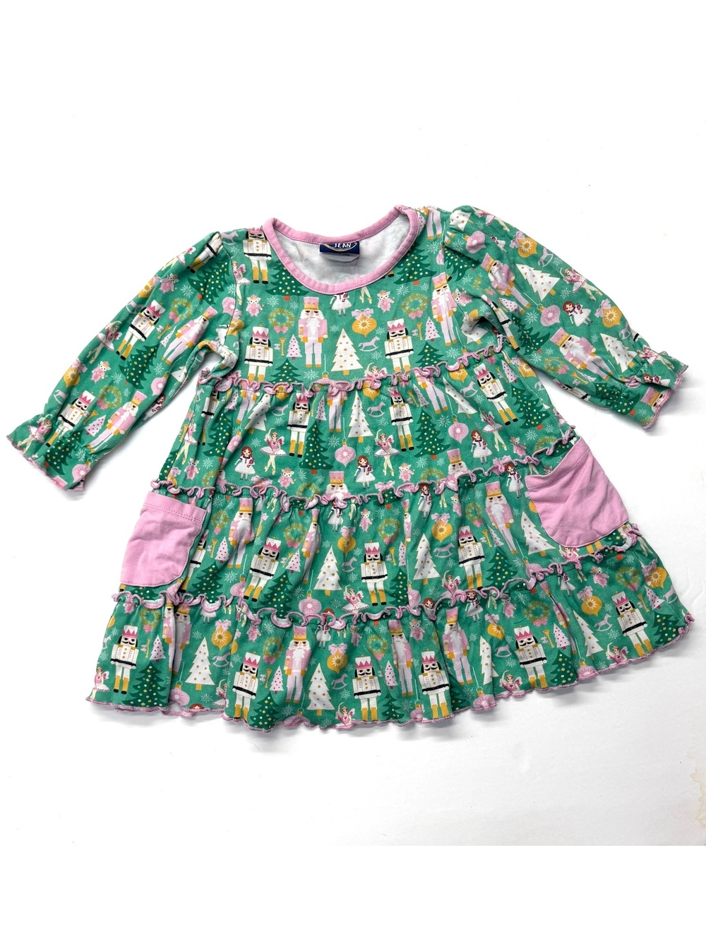 Emma Jean Girls' Green Nutcracker Print Dress Holiday Christmas Size 4T
